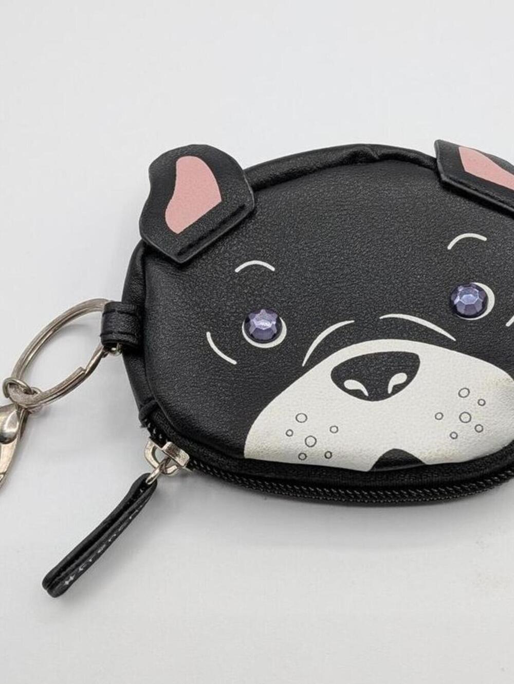 Frenchie Bulldog $18 Black Faux Leather Y2K Dog Face Keychain Coin Purse